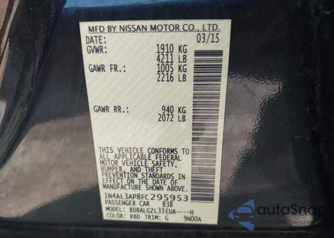 2015 Nissan Altima 2.5 S from USA, damaged, VIN 1N4AL3AP8FC295953